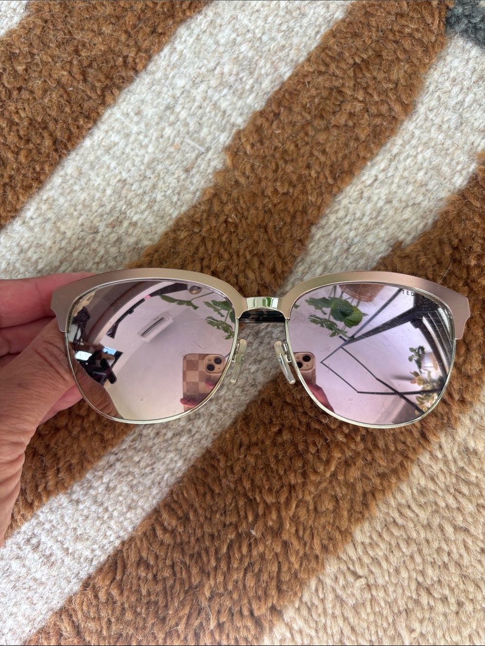 Ted Baker Rose Gold Cat Eye Sunglasses with Pink Mirrored Lenses